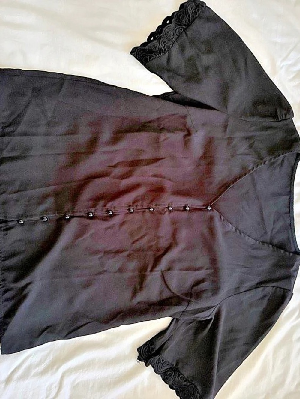 Black V Neck Lace Button Blouse